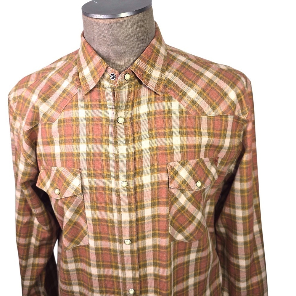 Dakota Grizzly Men's XL Western Plaid Flannel Shirt Pearl Snaps Orange Brown
